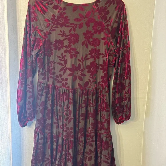 Taylor Burgundy Floral Velvet Dress - Picture 3 of 8